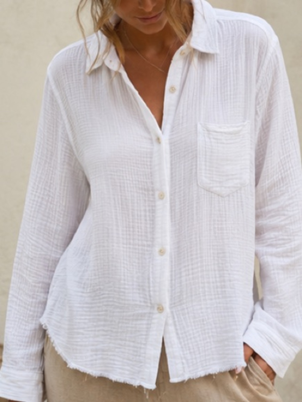 Lola River White Cotton Gauze Button Down Shirt | Size Small | Coastal Boho 💙
